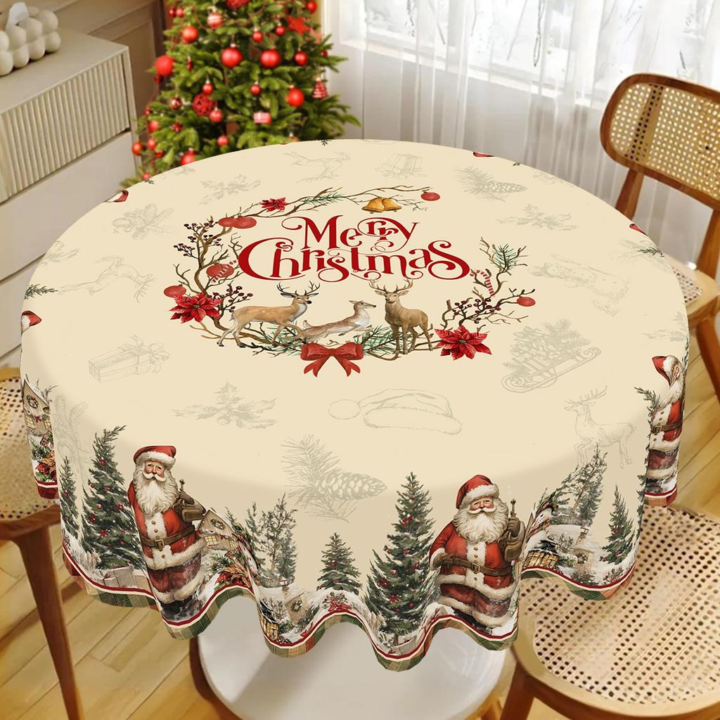 Christmas Tablecloth Rustic Santa Claus Snowman Xmas Table Cover Vintage Dining Table Cloth For Home Living Room Decoration