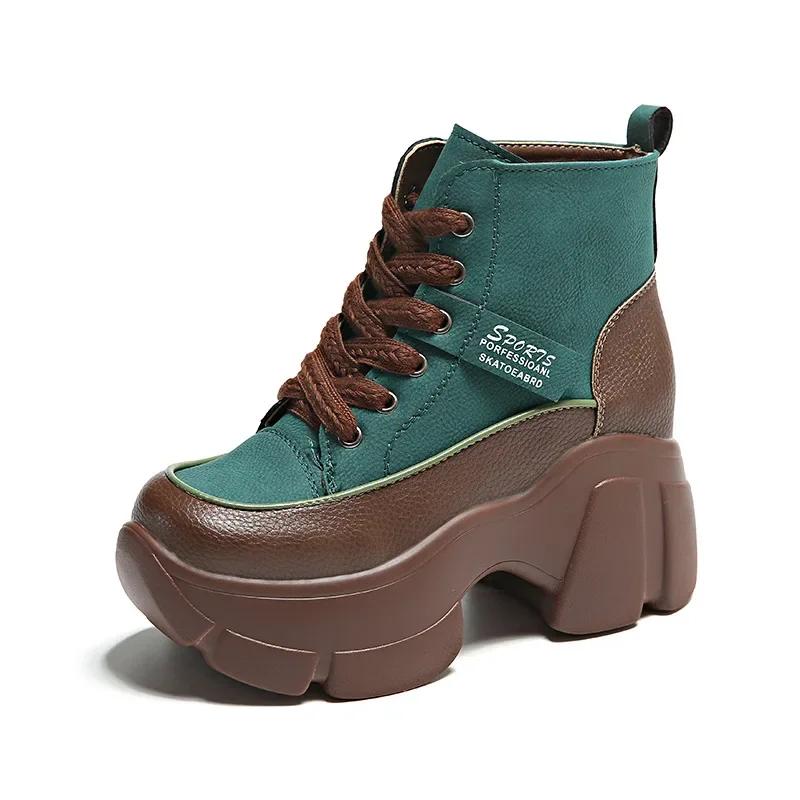 

Ботильоны на толстой подошве в стиле ретро, женские модные зимние женские повседневные короткие ботинки на танкетке со шнуровкой Zapatillas Mujer2024 38 зелёный