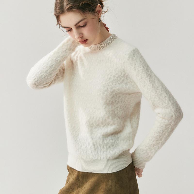 RX|2025 Light Luxury Cashmere Sweater: Women's Diamond Jacquard Round Neck Knitwear