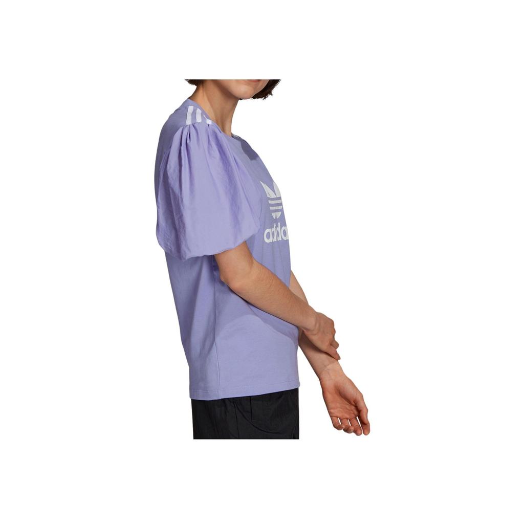 Adidas Originals Three Stripes Rundhals-Pullover mit Aufdruck Buchstaben Casual Kurzarm Laternenärmel T-Shirt Damen Tops Lila H59037