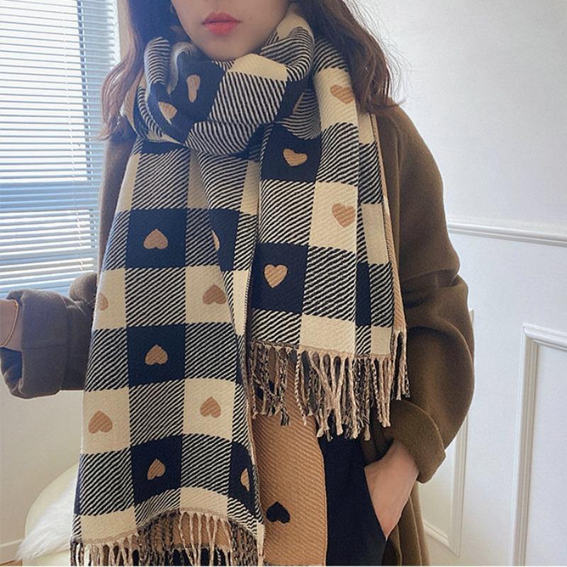 

Best selling heart plaid tassel scarf cashmere large shawl thickenedheattech air conditioning 200cm