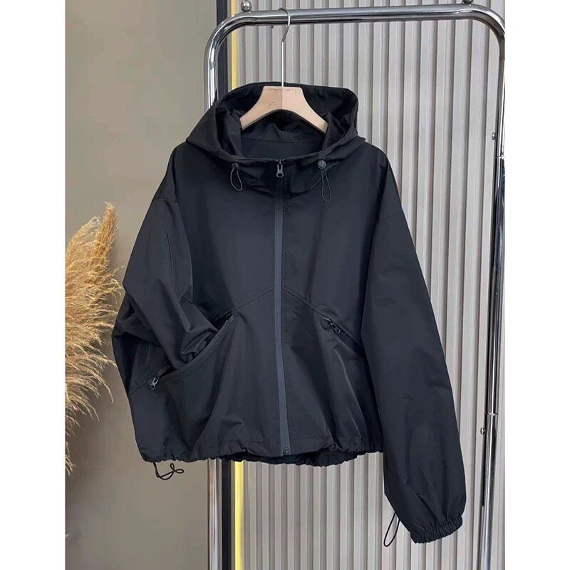 150.00kg Plus Size Women s Clothing 2025 Spring & Fall New Arrival Outdoor Jacket Coat 100.00kg plus Size plus Size Loose-Fitting Jacket Top Black (Regular) 3XL(85-105kg)
