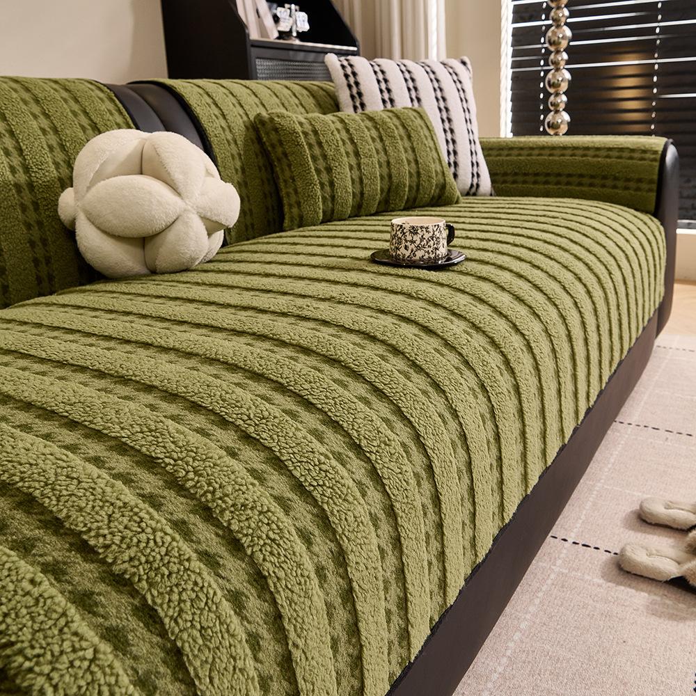 Luxury Couch Cover Fabric Extra Thick Straight Line Row Non Slip Lounge Sofa Pad Cover Cozy In Fall And Winter