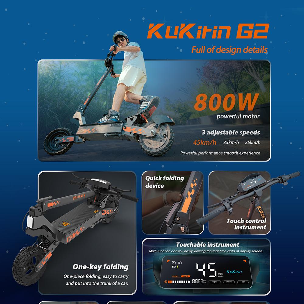 KuKirin G2 Foldable Electric Scooter 2026 New Version 800W 48V15.6Ah,45km/h Max Speed 55km Range