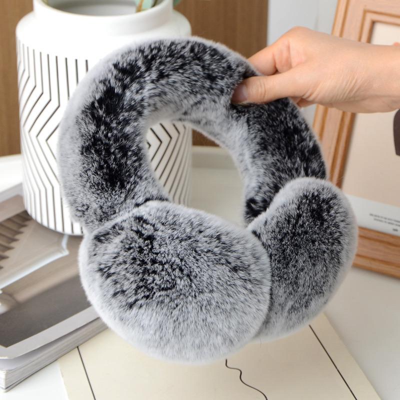 100% Natural Rex Rabbit Fur Ear Muffs Custom Cold Winter Comfort Furry Plush Warm Frostproof Collapsible Ear Muffs for Women