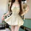 Pure Desire Sweet Short Skirt Spring and Summer Waist Thin Design Sense Lace Splicing Suspender Dress + Cardigan Suit Women