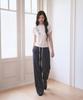 THE GREEN LAB Double Waist Striped Slacks [Navy]