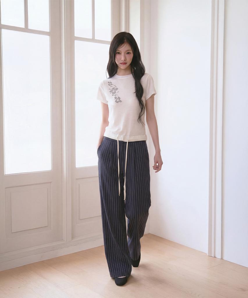 THE GREEN LAB Double Waist Striped Slacks [Navy]
