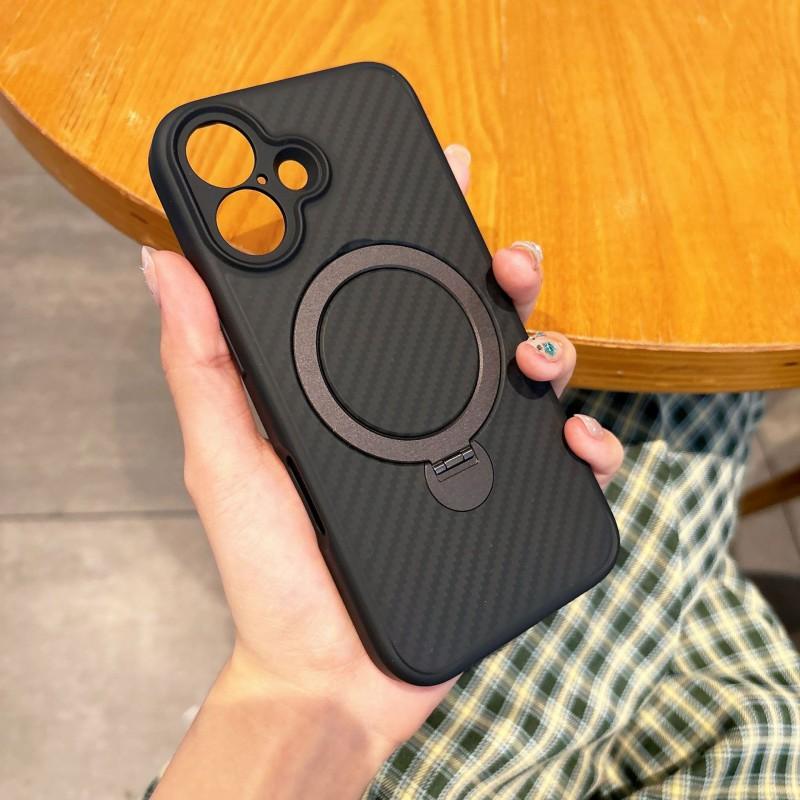 Kevlar Carbon Fiber Phone Case With Rotating Stand IPhone 17 Pro Max 16 15 14 13 Series Magnetic Anti-drop Slim