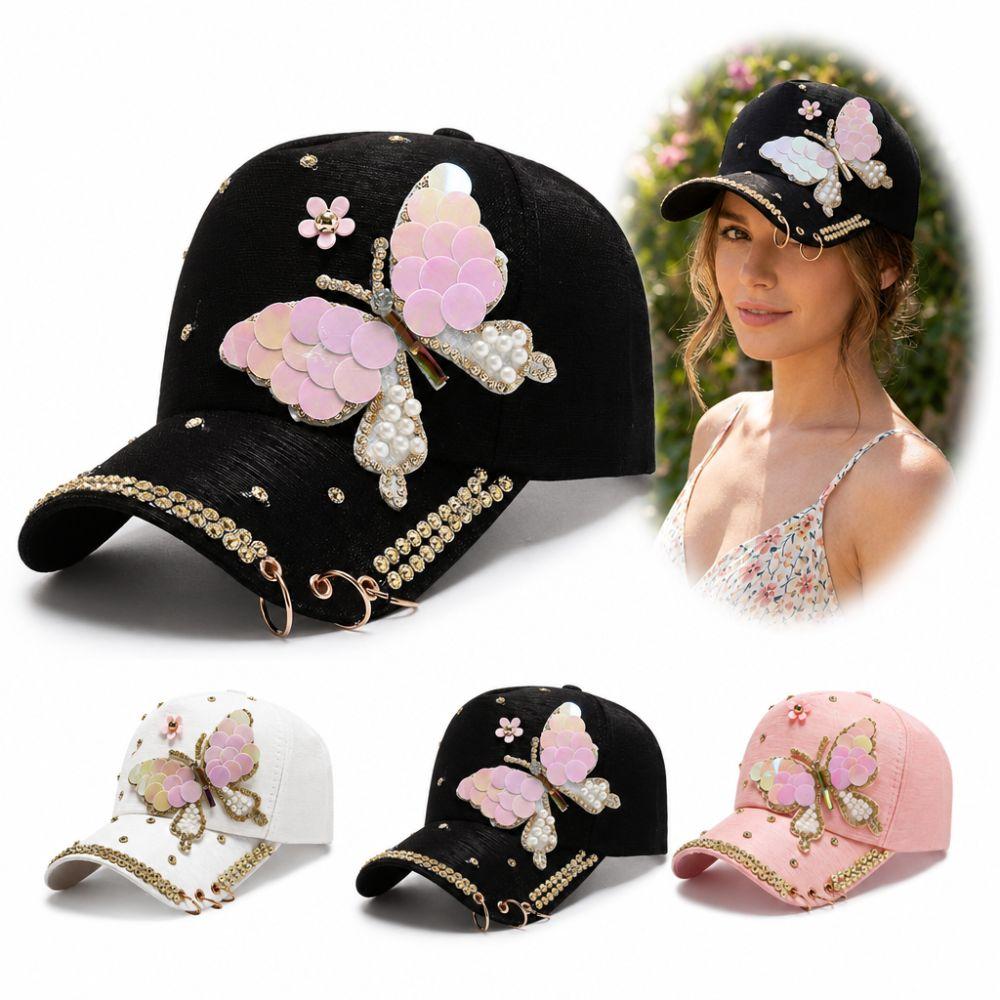 Sequined Butterfly Shiny Baseball Cap Versatile Peaked Cap Fashion Women's Sun Hat Summer Spring