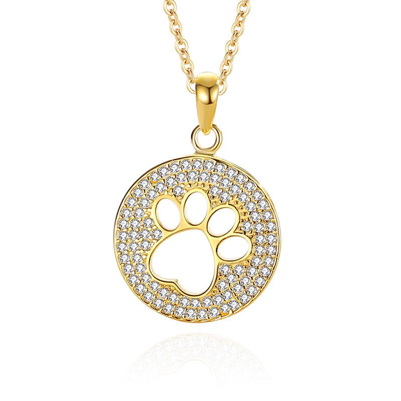 

Sterling Silver S925 Dog Paw Print Necklace with Diamond Zircon. S925 Silver