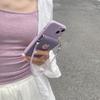 Korean Simple Cute  Puppy Purple Case With Leather Bag Rope For iPhone 13 15 14 16 Pro Max 13 15 14 16 Pro Shockproof Back Cover
