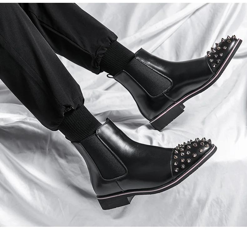 2024 Herbst Neue genietete Mid-Top-Stiefel Retro Spitzleder Schuhe Herrenstiefel Große Größe 38-48