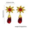 Vintage French Retro Sunflower Imitation Glass Drop Earrings