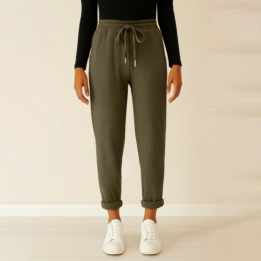 Dámské módní jednobarevné elastické v pase se stahovací šňůrkou s kapsami volné kalhoty s rovnými nohavicemi pro volný čas