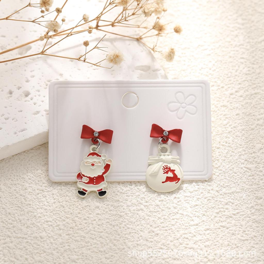 High-End Asymmetrical Rhinestone Christmas Cartoon Earrings for Women