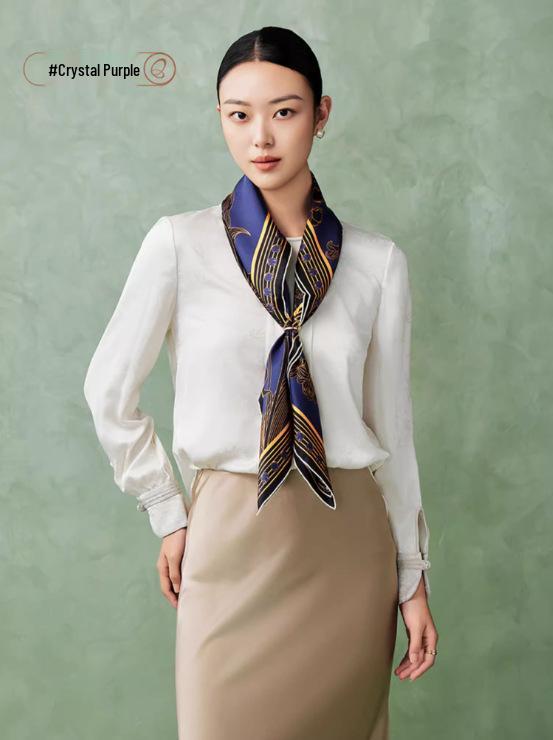 Mulberry Silk Double-Sided Printed 90cm Square Scarf - Premium Twill Silk Neck Scarf - Mid-Autumn Festival Custom Gift