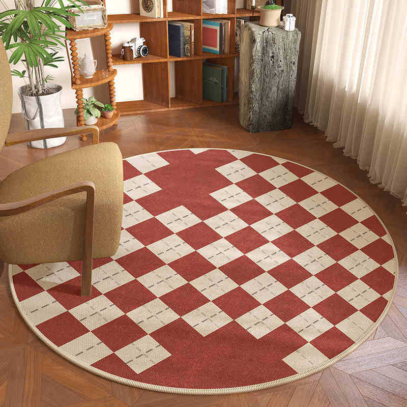 

Round Vintage-Style Checkerboard Rug with Textured Stitch Detail for Living Room Home Decor Diameter 60cm