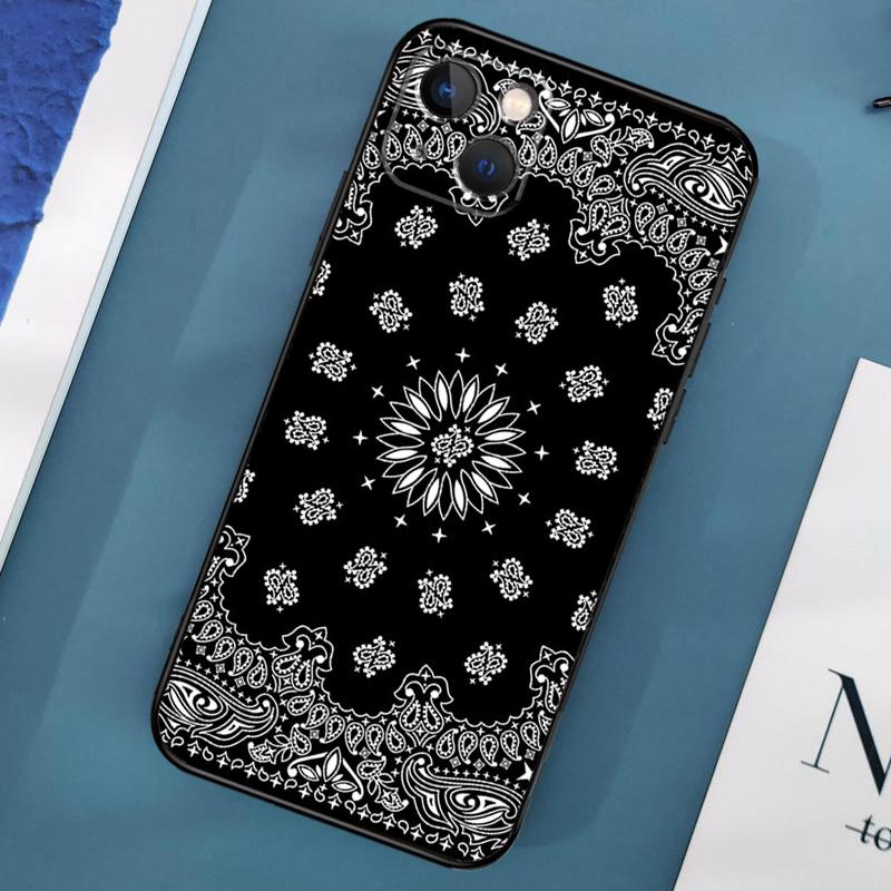Bandana Seamless Pattern Black Phone Case For iPhone 17 Pro Max 11 12 14 15 16 Pro Max 13 Mini 15 16 Plus 16e 17 Air Cover