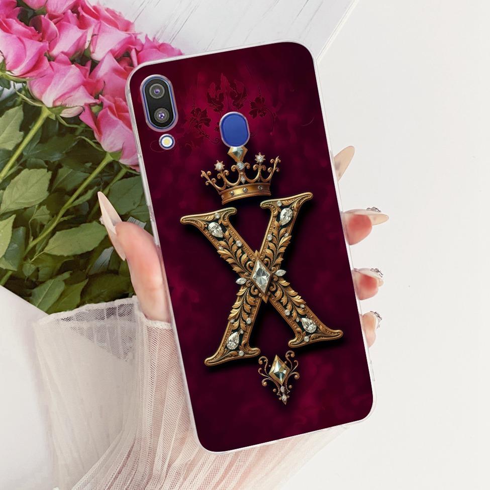 

Clear For Samsung Galaxy M20 M205F M205G M205M Cover For Samsung M20 Case Luxury Crown A-Z Letters 2D Flat Pattern Soft Casing Samsung M20