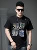 European Station 2025 Summer New Men's Round Neck Cartoon Print Short-Sleeve T-Shirt Trendy Half-Sleeve Tee Shirt