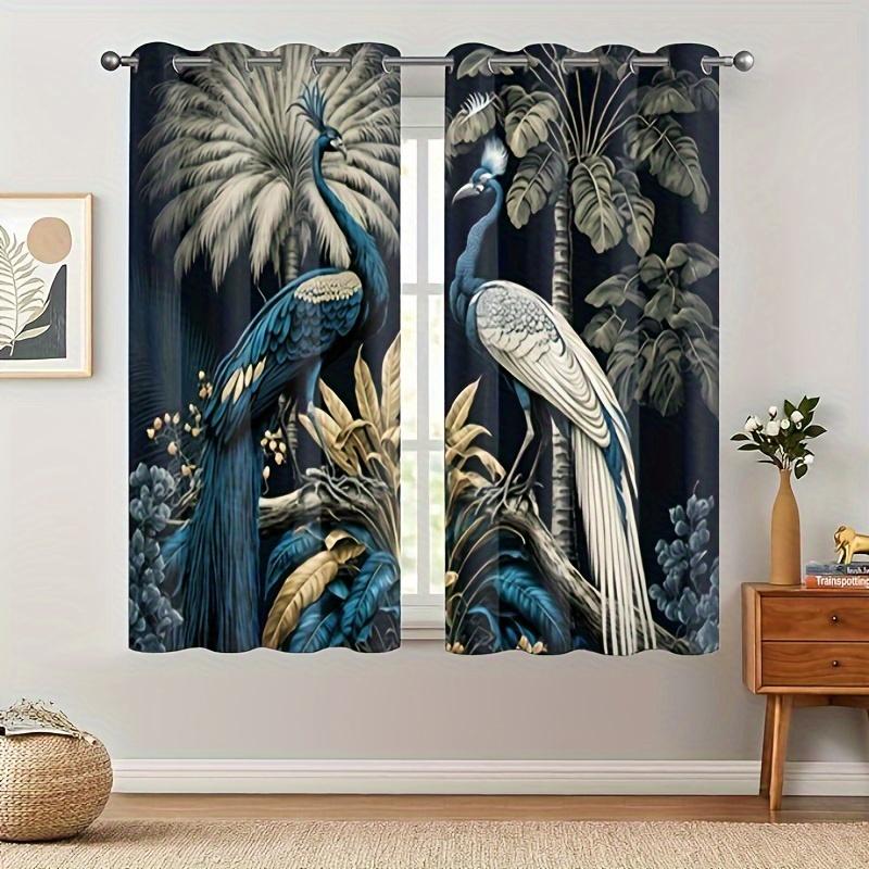 2pcs Peacock Pattern Curtain Decorative Window Drape Window Treatments For Bedroom Living Room Home Decoration Room Decoration