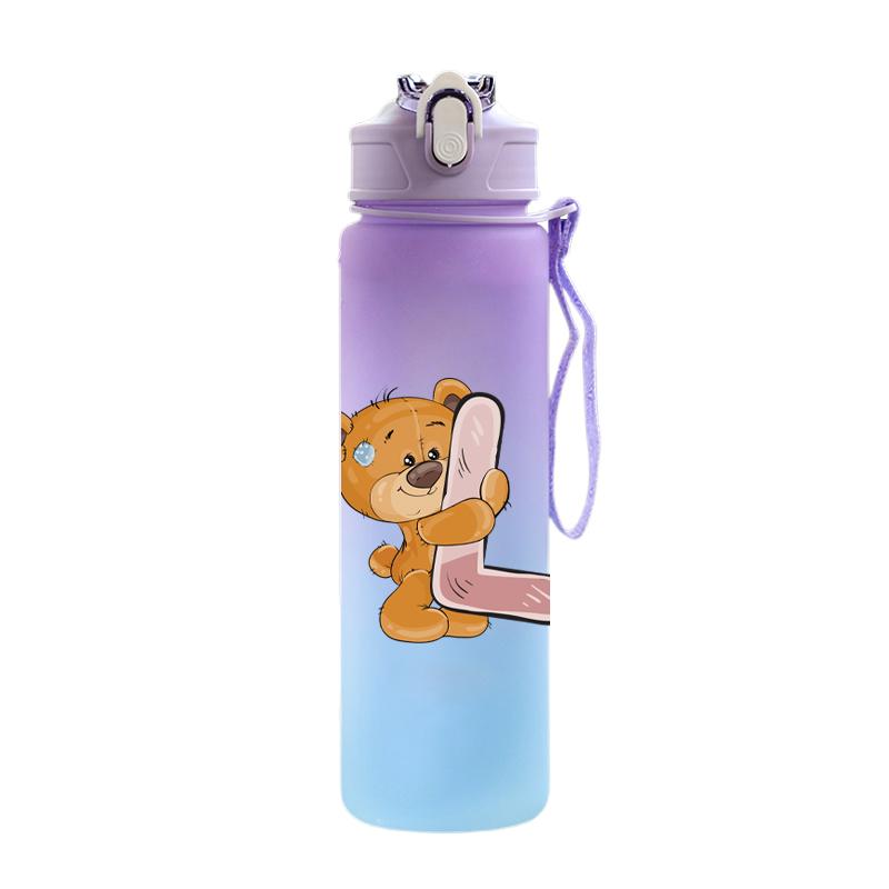 Cartoon Letter Printed Lovely A-Z 750ml Water Bottle Large Capacity Drinking Cup Portable Outdoor Sports Water Cup Children Gift