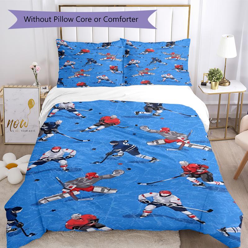 3pcs Ice Hockey Bedding Set Duvet Cover Closure Includes 1 Duvet Cover & 2 Pillowcases, Soft and Comfortable for All Seasons.