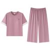 Modal cotton pajamas with chest pads women's summer 1011 simple cool ice silk short-sleeved pants outer wear loungewear set