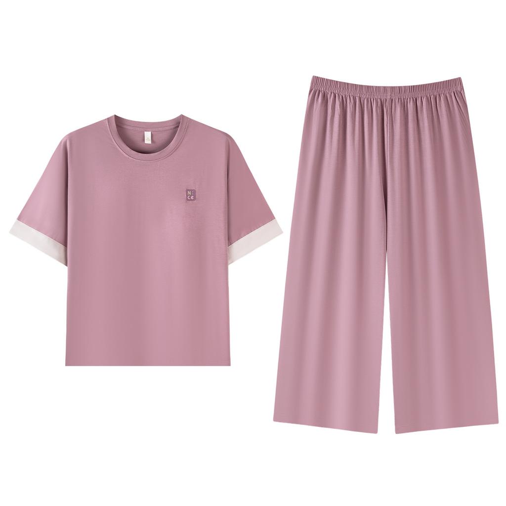 Modal cotton pajamas with chest pads women's summer 1011 simple cool ice silk short-sleeved pants outer wear loungewear set