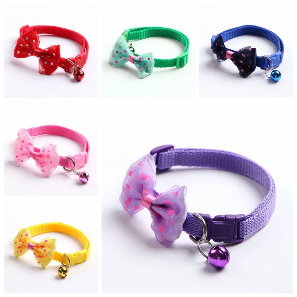 Nastavitelný obojek pro kočku se zvonkem Nezbytný doplněk pro mazlíčka Módní obojek s mašlí pro malou kočku psa