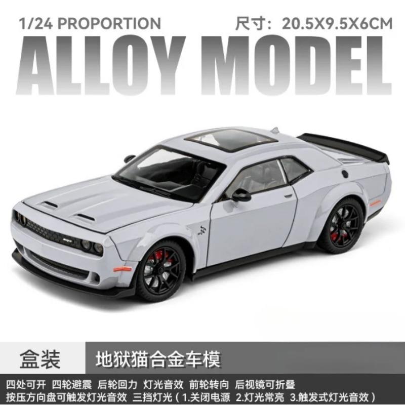 Maßstab 1/24 Dodge Challenger Hellcat SRT Legierung Modellauto Diecast Metall Miniaturauto Ton und Licht Sammlung Kinderspielzeug Fahrzeug
