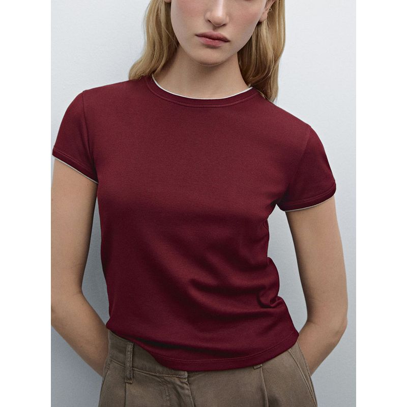 Za2025 Summer New Women clothes Versatile Patchwork Rib Short Version round Neck Short sleeve T-shirt 06234518 251