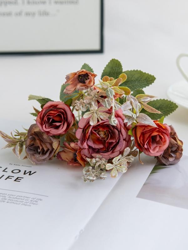 

Silk Artificial Flowers Retro Wedding Home Room Valentine s Day Party Decora Wreath Bridal Bouquet Table Vase Shooting Gift Prop 1 PC оранжевый