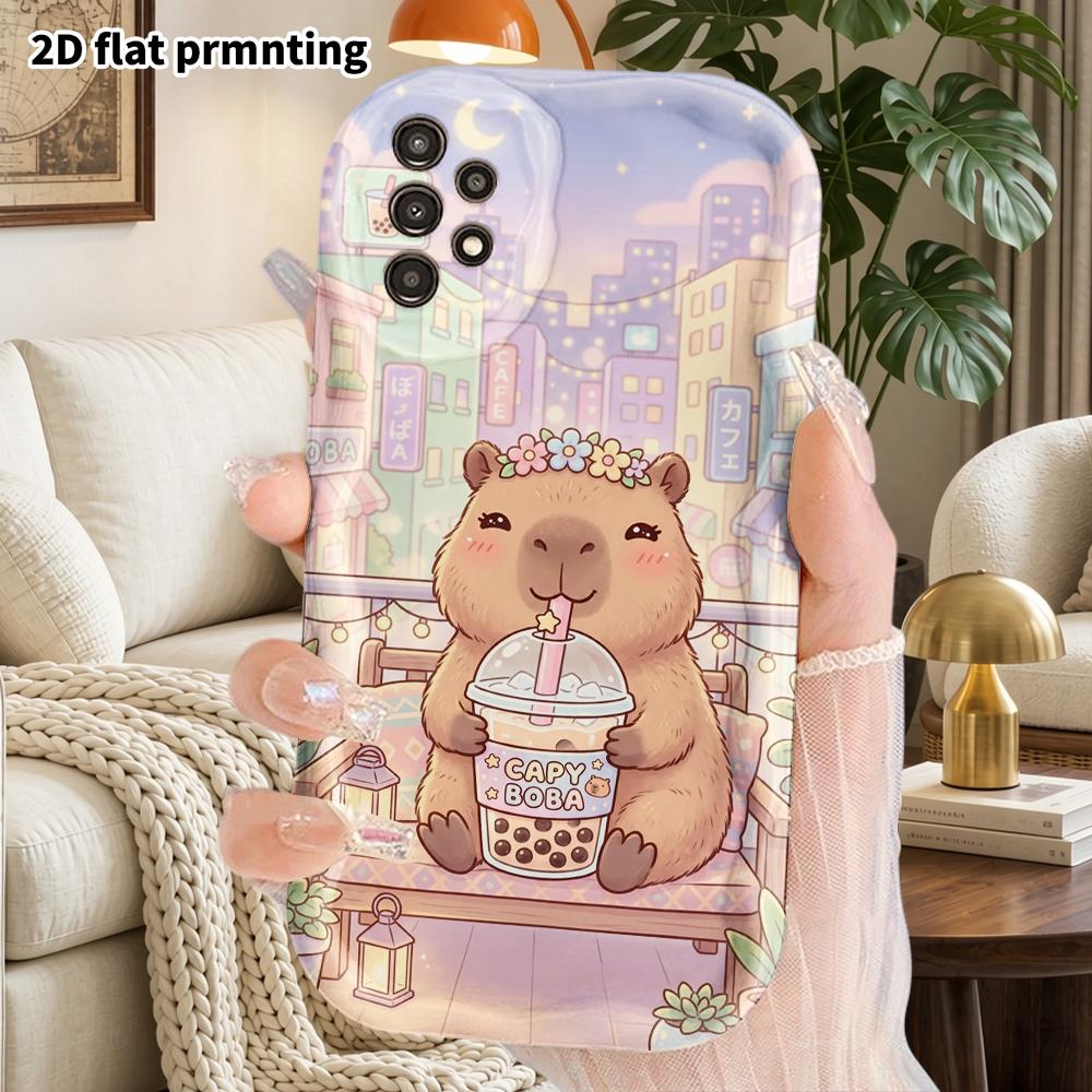Phone Case: 2D Flat Samsung Galaxy A34 A35 M05 M06 S20 S22 S21 FE Plus 5G Protective Case, Couple Style, Milk Tea Capybara, Christmas and Halloween Gi