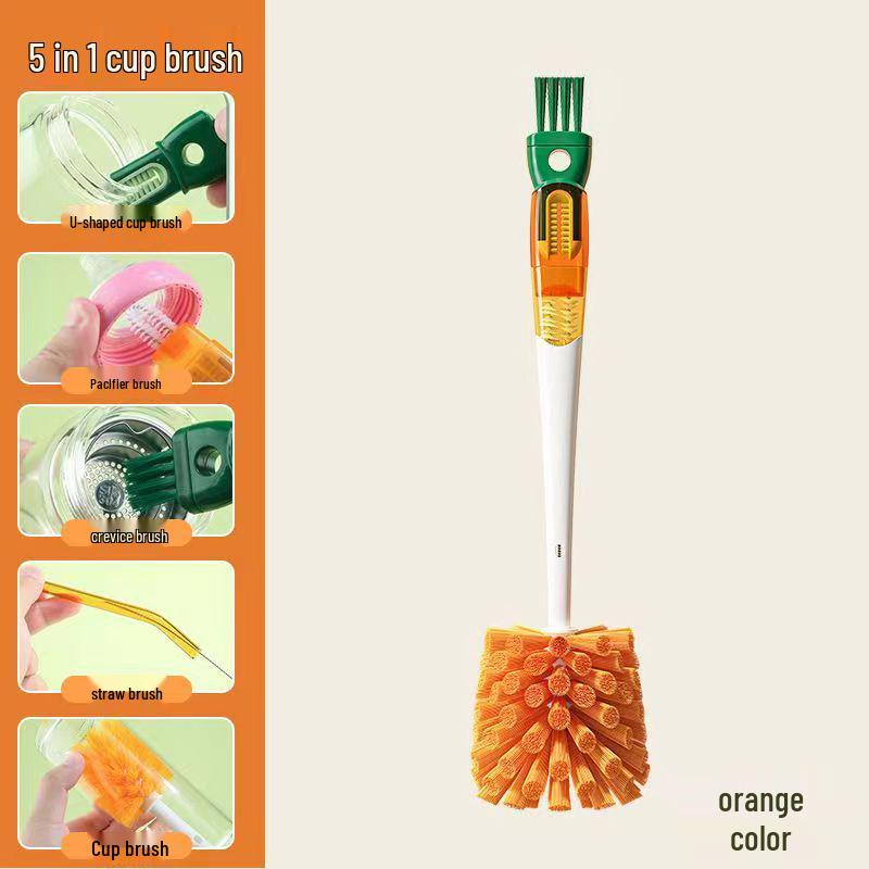 Upgraded 5-in-1 Multi-Function Carrot Baby Bottle & Cup Cleaning Brush