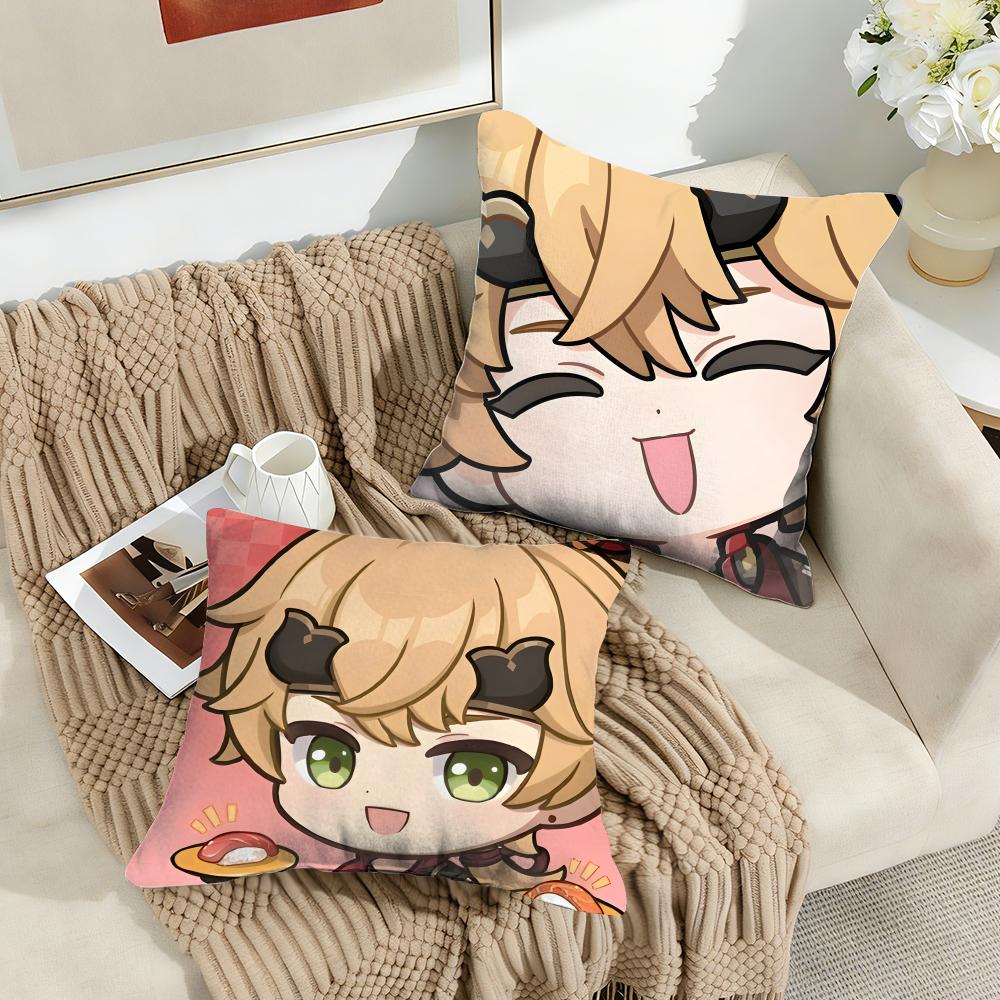 Thoma Cute Genshin Impact Cushion Cover Silky Short Plush Invisible Zipper Dustproof Sofa Pillow Case For Home Decor