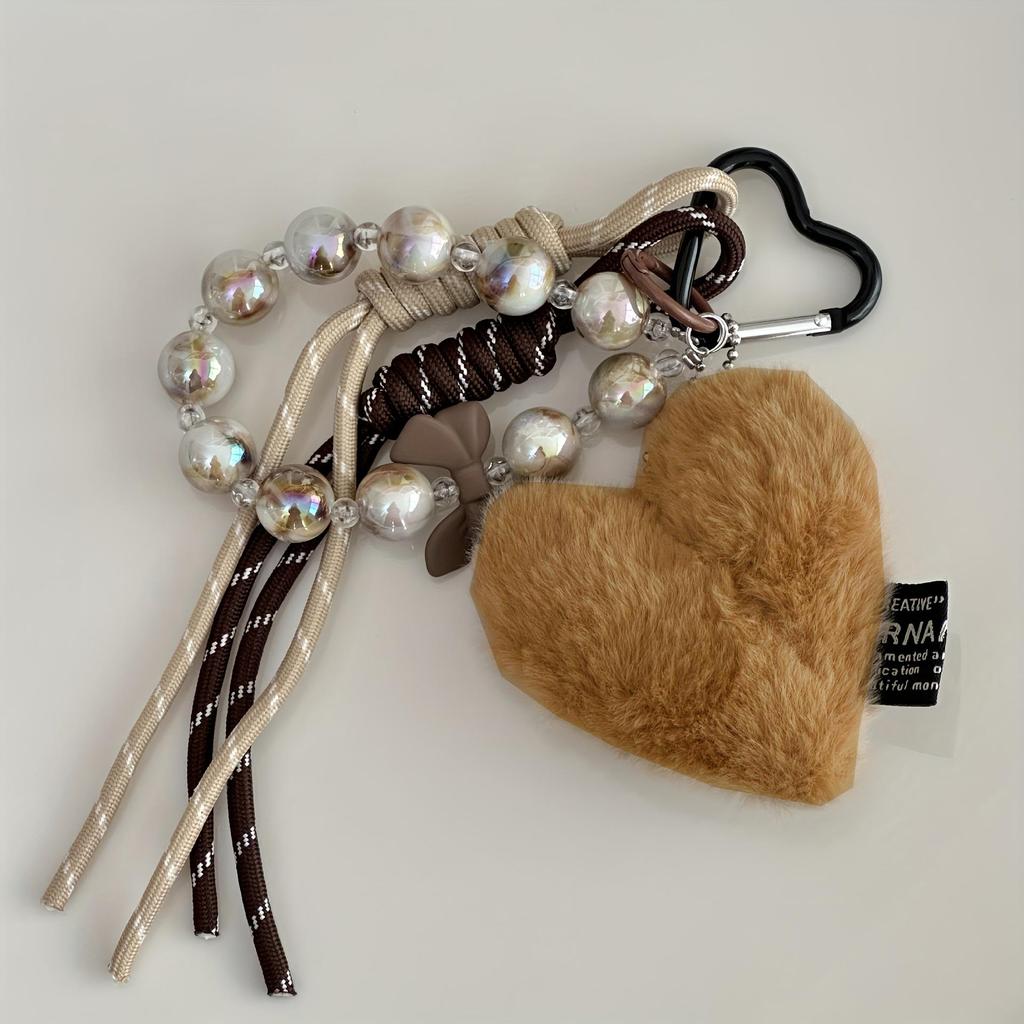 Yogodlns Fashion Fluffy Heart Pendant Braided Rope Bag Pendant Simple All-matching Bag Decoration Accessories