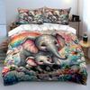 Colorful Elephant Family Decor Set Multiple Sizes Kid'S And Adults' Bedroom Exquisite 3Pc Bedding Set, Gift