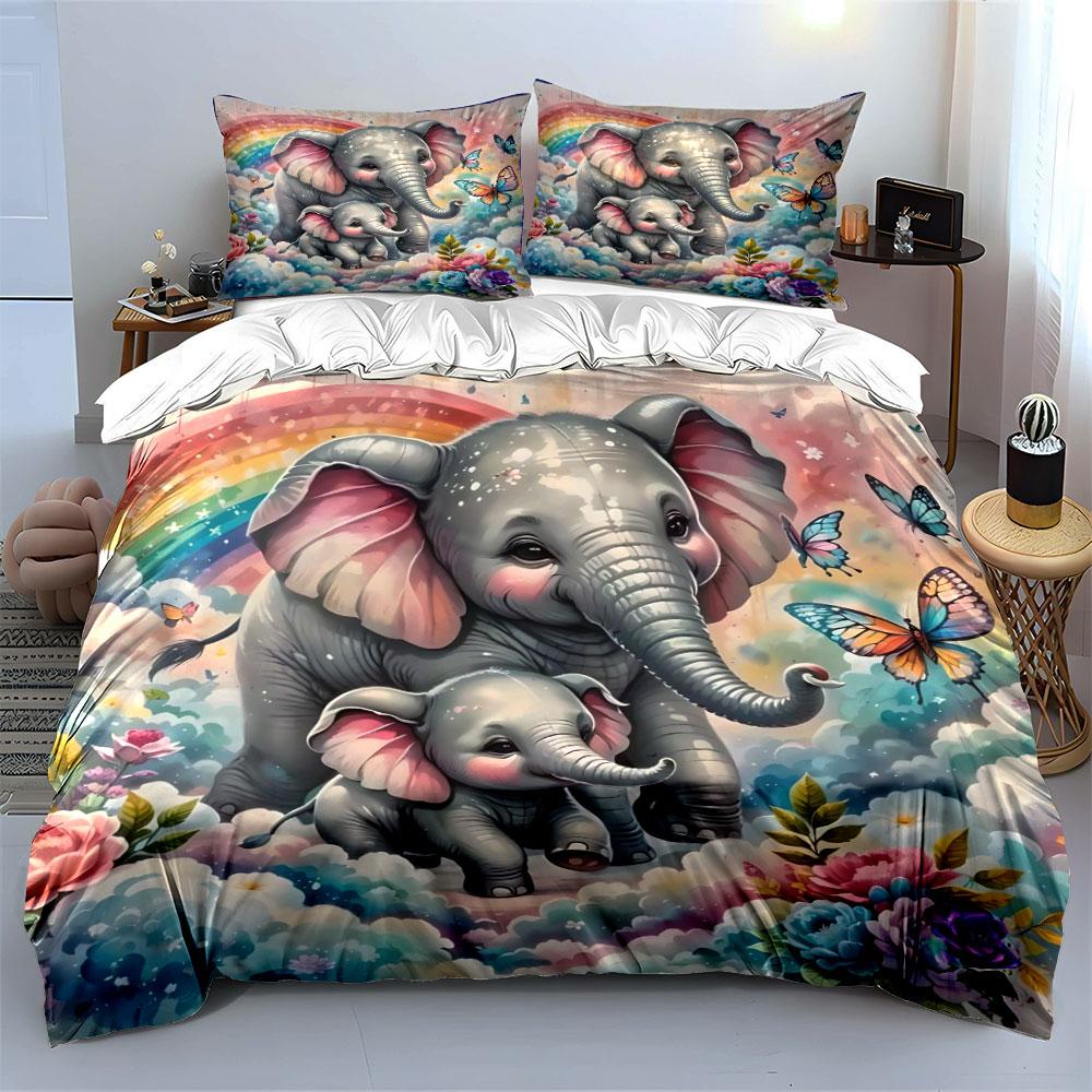 Colorful Elephant Family Decor Set Multiple Sizes Kid'S And Adults' Bedroom Exquisite 3Pc Bedding Set, Gift