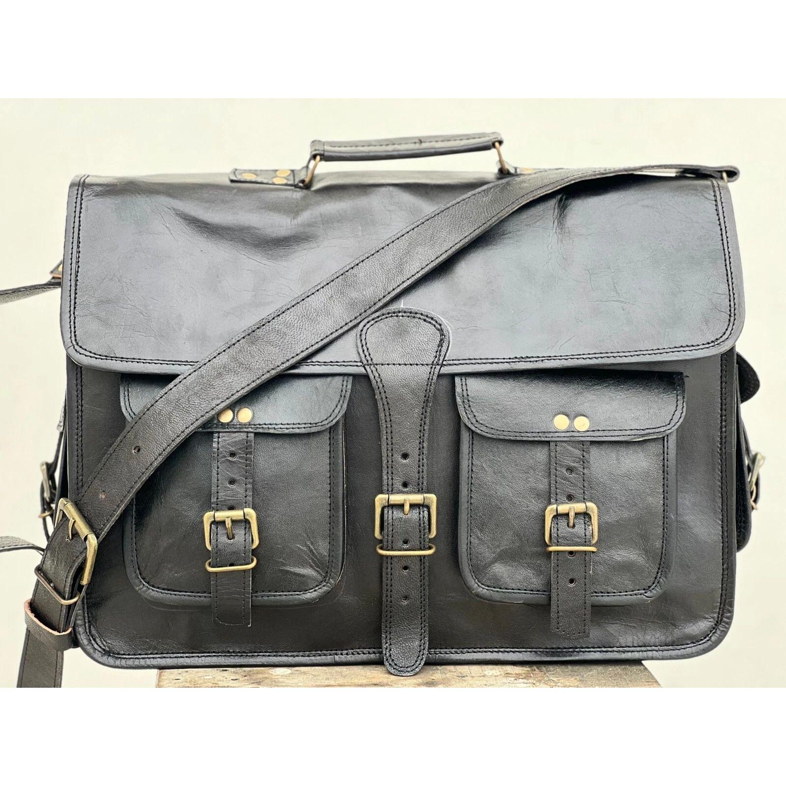 

Мужская винтажная сумка-мессенджер из натуральной кожи для ноутбука, практичная сумка-портфель 11 x 9 x 3 in