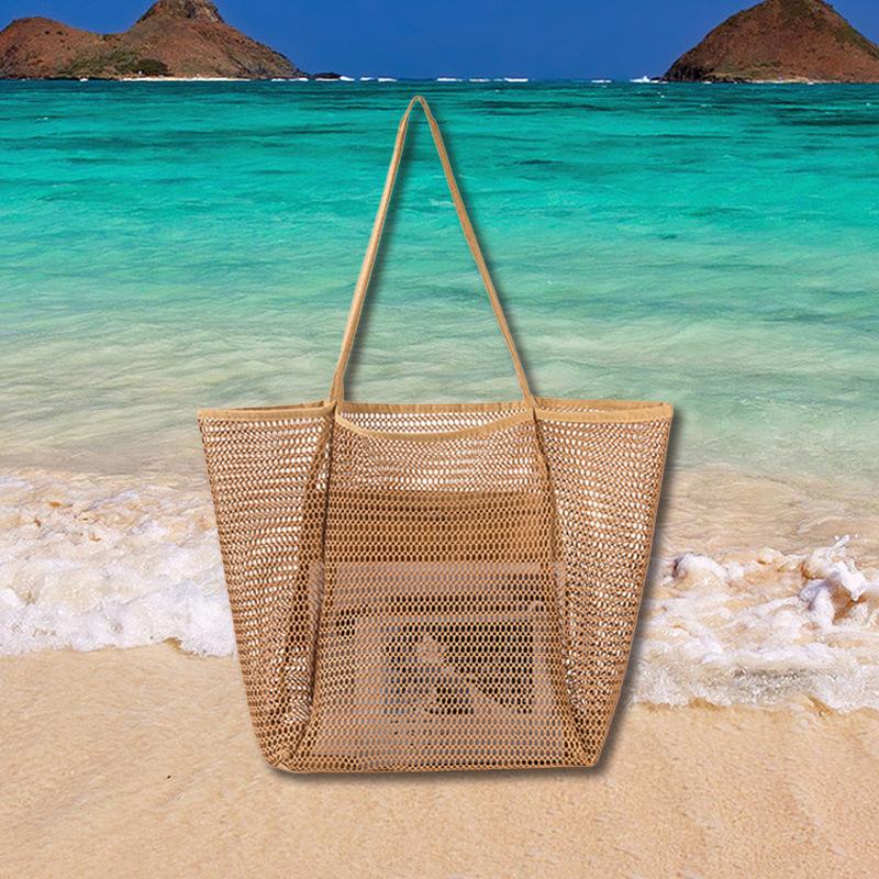 Hot selling, Mesh Beach Bag, Caramel Color, Toilet Bag, Swimming Clothing Storage Bag, Single Shoulder Handbag, Travel Portable Bag