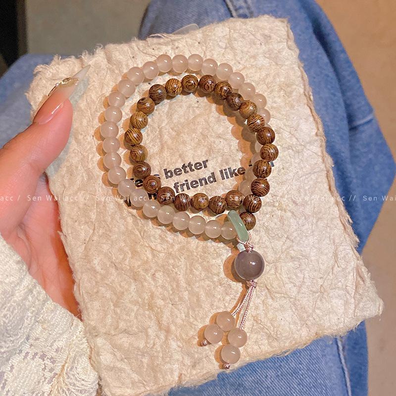 New Chinese Wood Grain Contrasting Color Beaded Bracelet Fashionable Retro Double-layer Temperament Bracelet Unique Jewelry