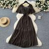 French retro square neck small flying sleeves waist hot diamond chiffon dress women's summer thin temperament drape long skirt