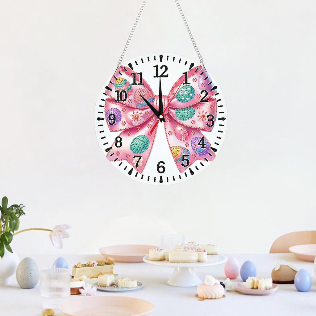 2D Flat DIY Acrylic Diamond Painting Clock Pendant with Clocks Function Diamond Art Clock Kits 9.65x9.65inch for Home Decoration