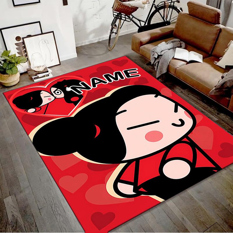 Custom PUCCA Mat Personalized Name, Polyester Washable Indoor Entryway Rug, Gift for Christmas, Easter, Thanksgiving Day