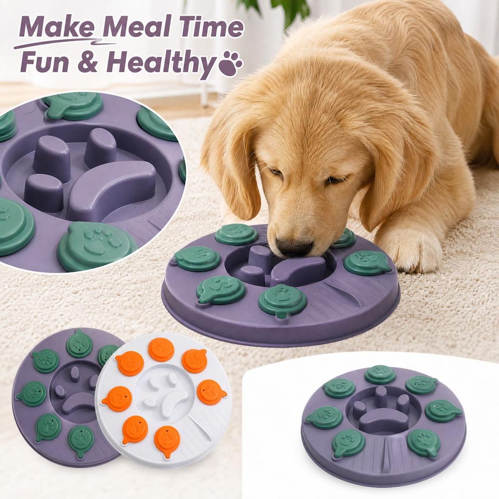 Dog Puzzle Toy Feeder, Interactive Slow Feeder Bowl for Dogs, Round Rotating Training Dog Bowl