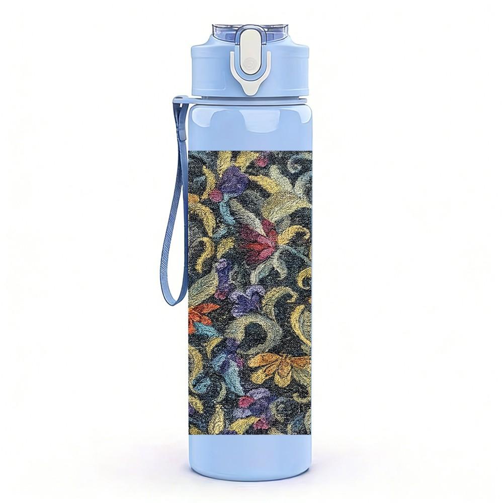 1PC Dark Mixed Floral Leaf Vintage Print 750ml Color Plastic Sports Water Bottle Leakproof Flip Straw Lid Suitable for Sports Office Home Use