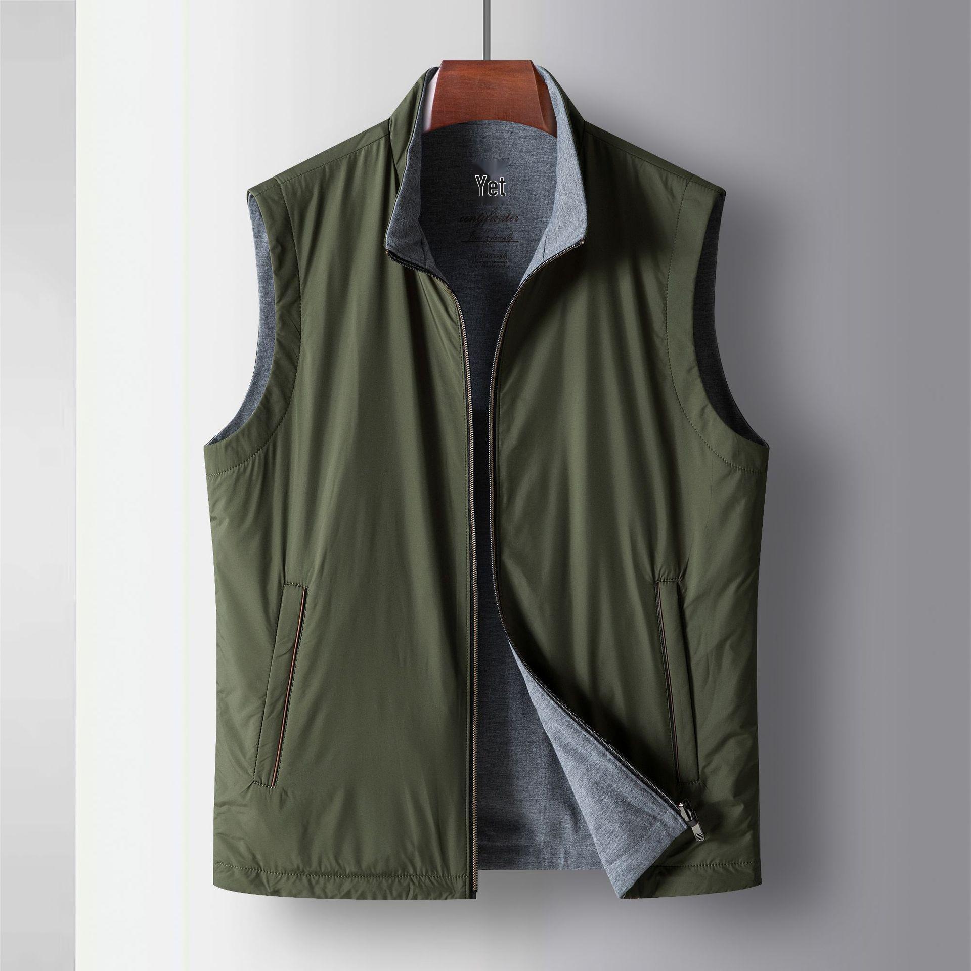 

Men s Reversible Knit Vest - Business Casual, Autumn/Winter, Stand-up Collar, Light Luxury, Sleeveless, Versatile Outerwear. XL/180 зелений