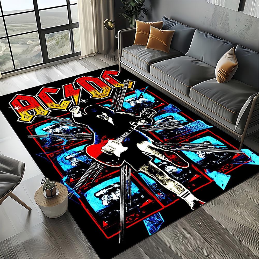 3D AC-DC Rock Band Cartoon Teppich Groß, Teppich für Wohnzimmer Schlafzimmer Sofa Fußmatte Dekoration, rutschfeste Bodenmatte für Kinder